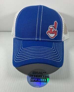 Cleveland Indians Chief Wahoo Baseball Hat Blue White Mesh Adjustable